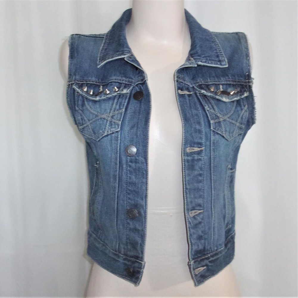 Aeropostale Distressed Studded Denim Vest S
